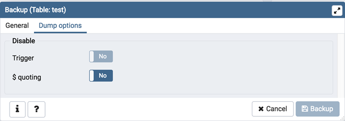 Disable option on backup dialog