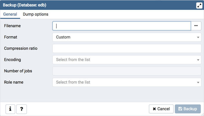 Backup dialog general tab