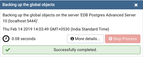 Backup globals success notification popup
