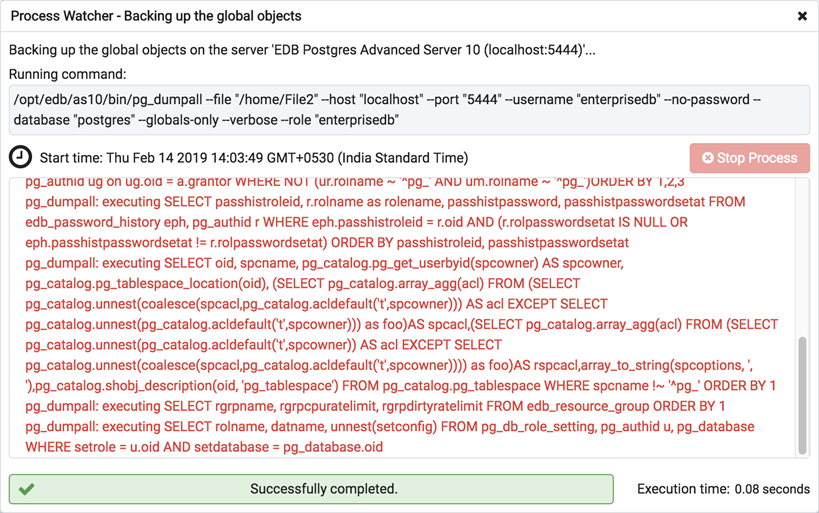 Backup globals process watcher