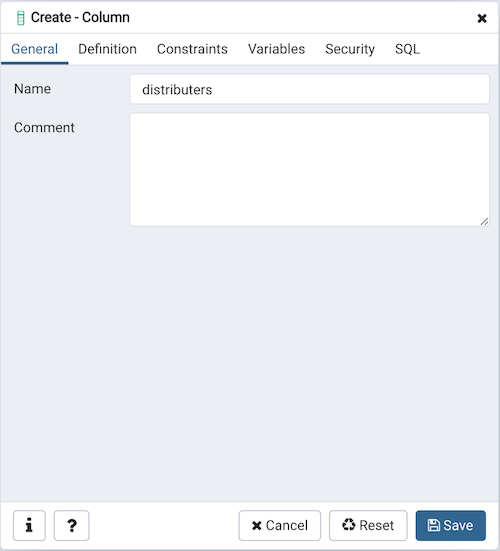 Column dialog general tab