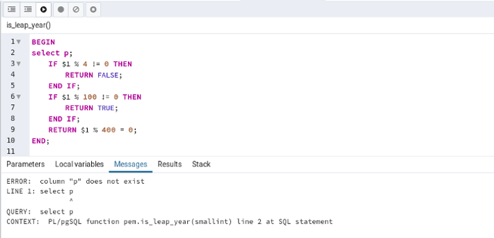 Debugger error message