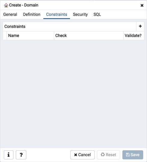 Domain dialog constraints tab
