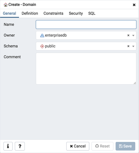 Domain dialog general tab