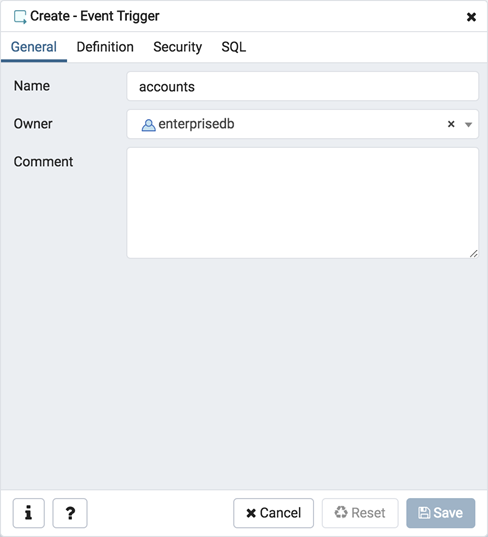 Event trigger dialog general tab