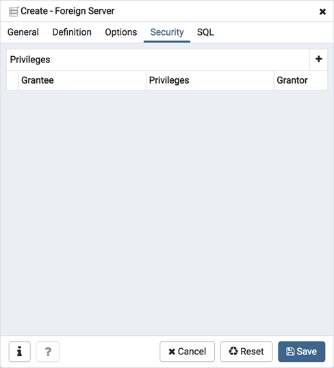Foreign server dialog security tab