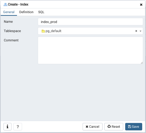 Index dialog general tab