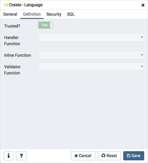 Language dialog definition tab