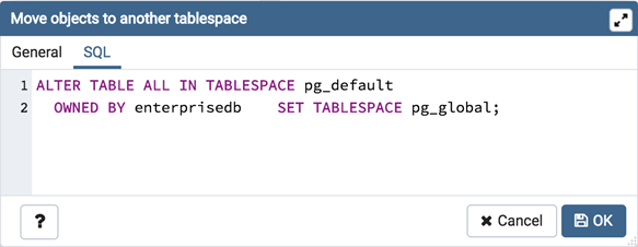 Move Objects dialog sql tab