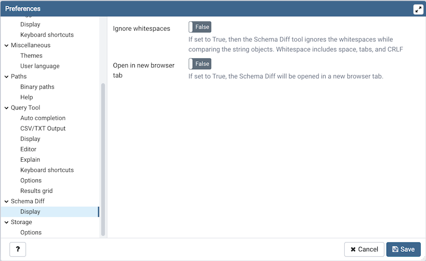 Preferences schema diff