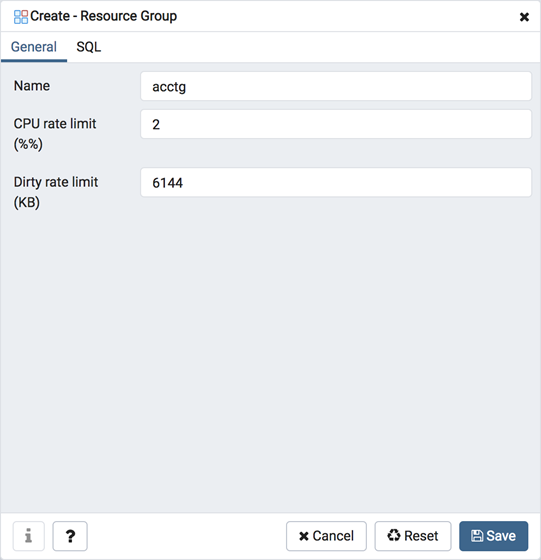 Resource Group dialog general tab