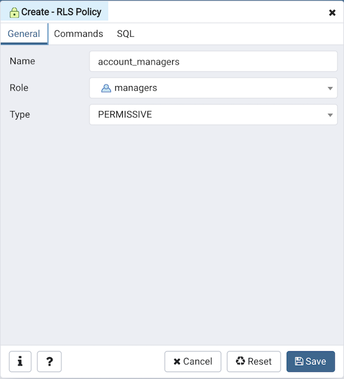 RLS Policy General Tab