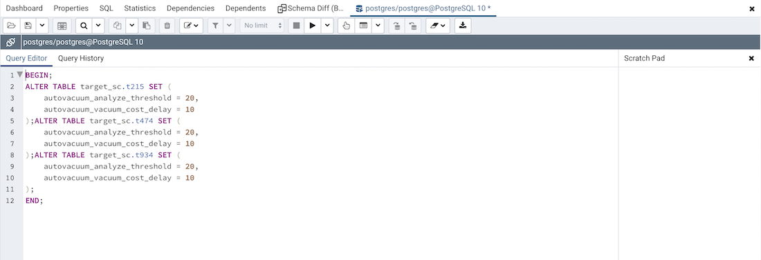 Schema diff generate script query editor