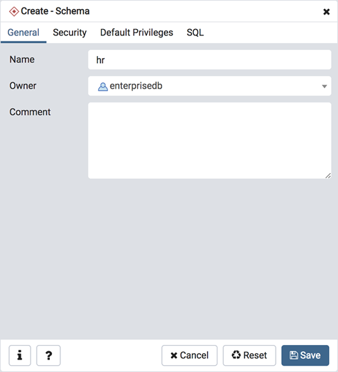 Schema dialog general tab