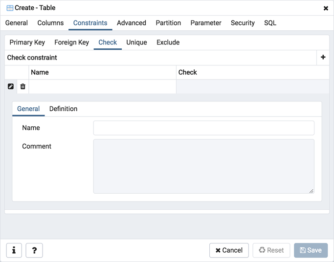 Table dialog check constraint
