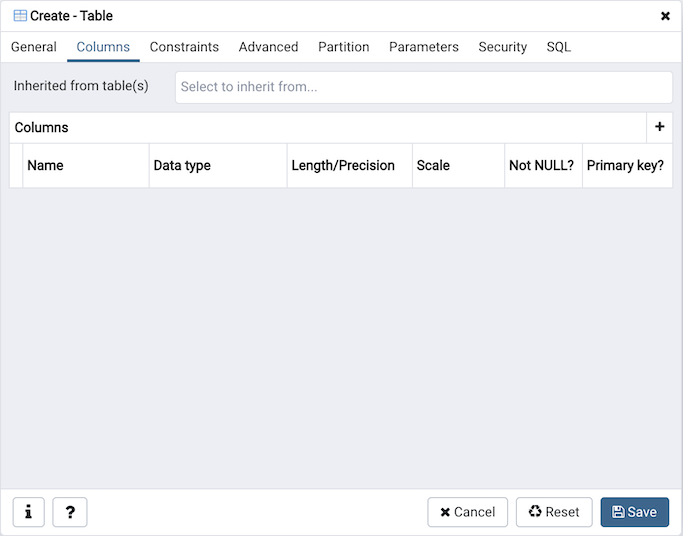 Table dialog columns tab