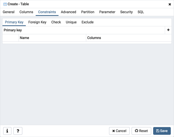 Table dialog constraints tab