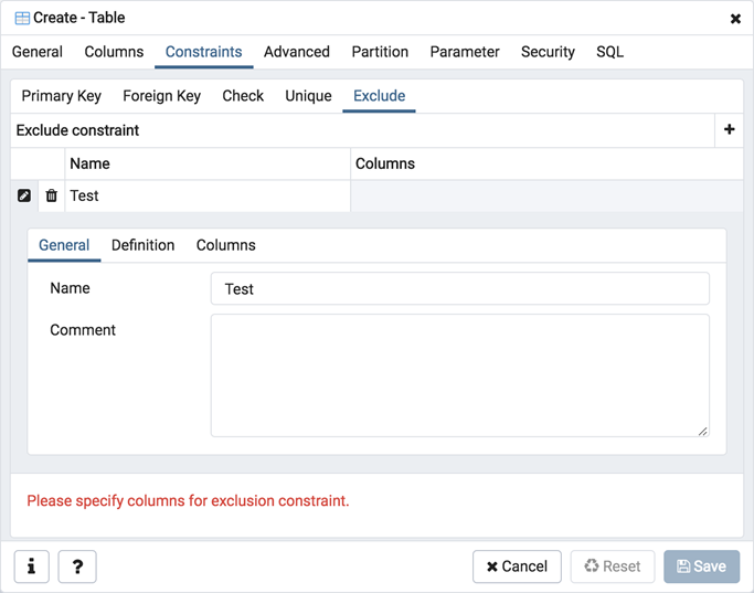 Table dialog exclude constraint