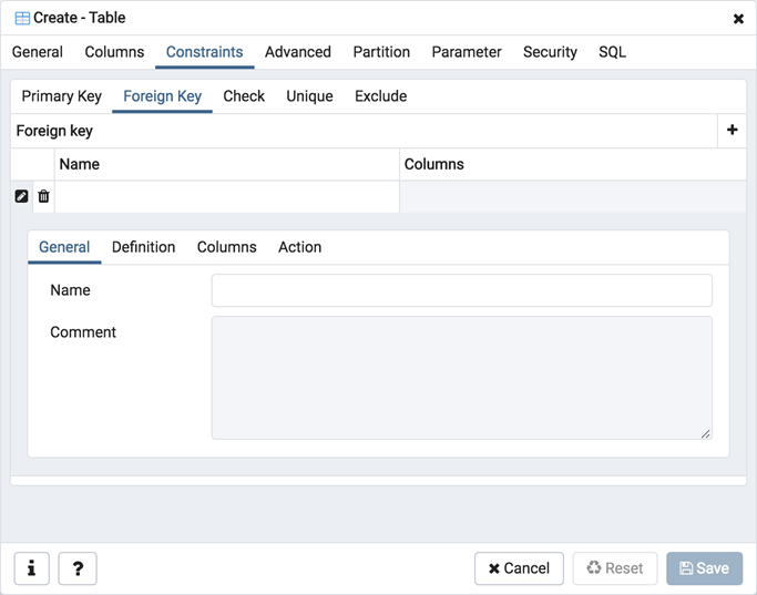 Table dialog foreign key constrain