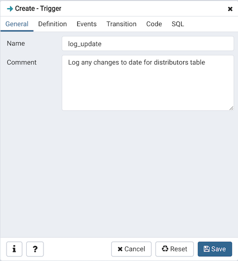 Trigger dialog general tab
