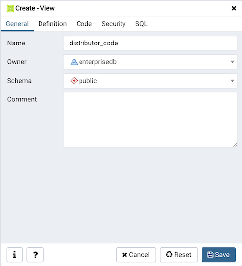 View dialog general tab